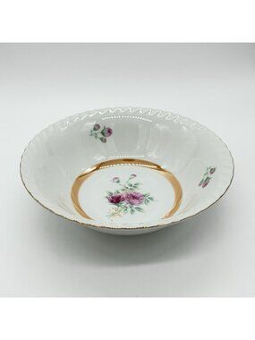 Vintage Japan Pink Floral Bowl With Orange Lusterware Band 7.25 In